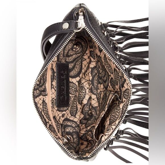 CARLOS SANTANA. Women's Black Julietta Fringe Wristlet Clutch - Picture 5 of 9